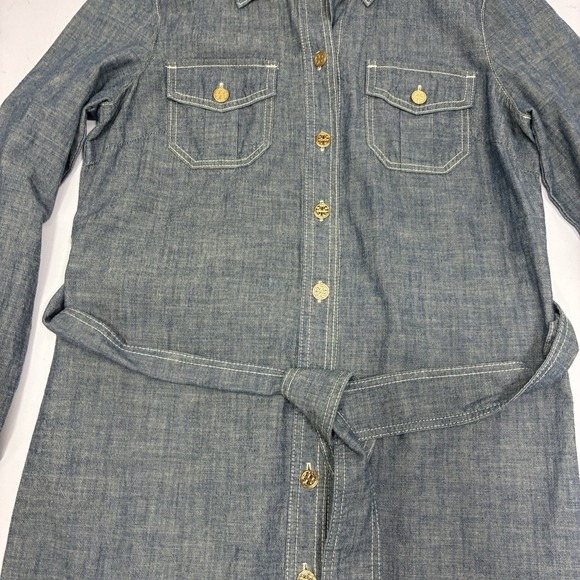Tory Burch Women Brigette Denim Shirt Dress Gold Hardware Belted Casual 4 - Picture 3 of 16